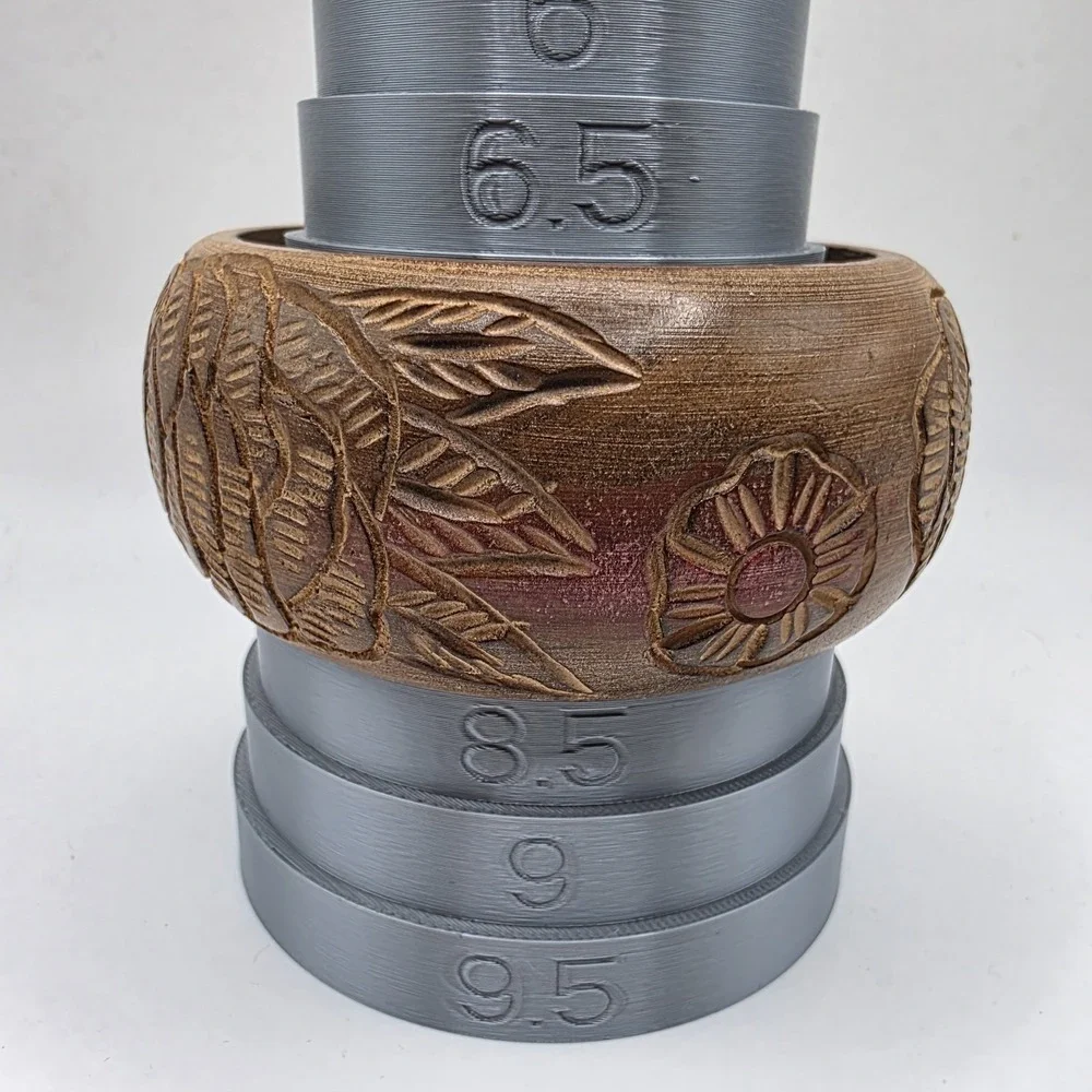 Vintage 70s 80s BOHO Hand Carved  Intricate Floral Design Wood Bangle Bracelet